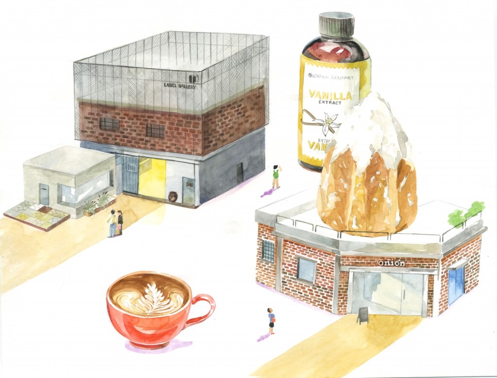 성수동 · Watercolor on paper · 28×35.6cm · 2023 · Watercolor on paper · 홍지혜 · Jihye Hong · (이미지 출처 = 레이블갤러리) · (Image Source = labegallery)