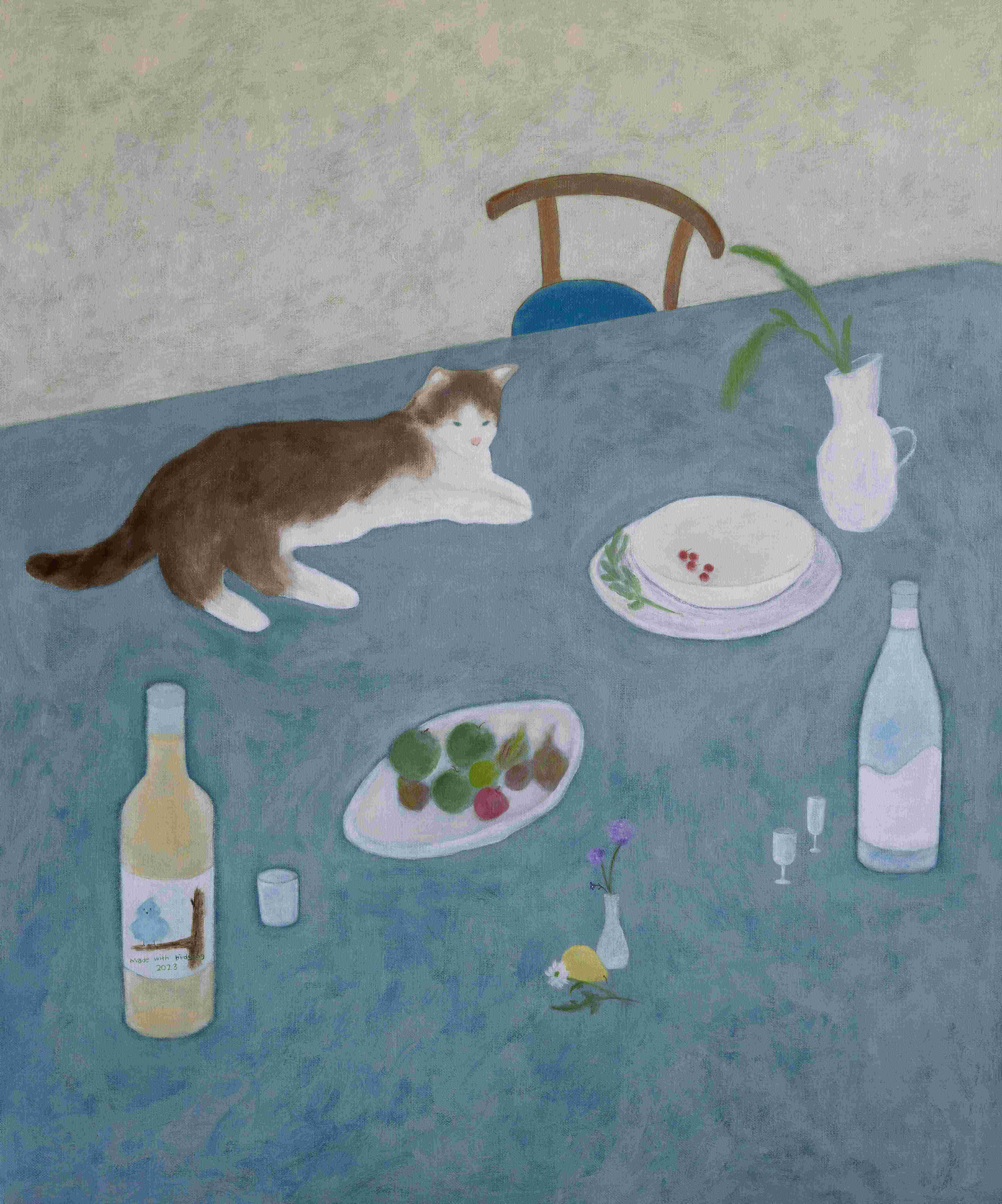 식탁 위에서 · acrylic on canvas · 72.7×60.6cm · 2023 · On the table · acrylic on canvas · 서안나 · Anna Seo · (출처 = 히피한남) · (Source = Hippie Hannam)