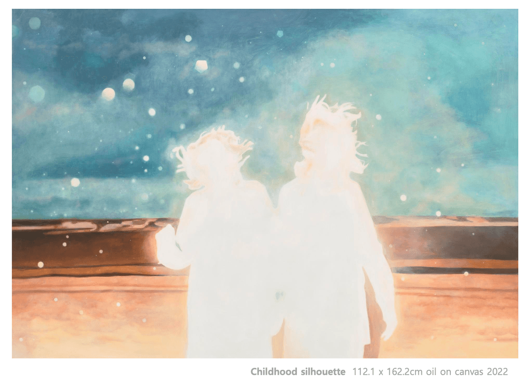 childhood silhouette · oil on canvas · 112.1x162.2cm · 2022 · childhood silhouette · oil on canvas · 정가은 · Jeong Ga-eun · ‍(이미지 출처 = 아텔) · (Image Source = artel)