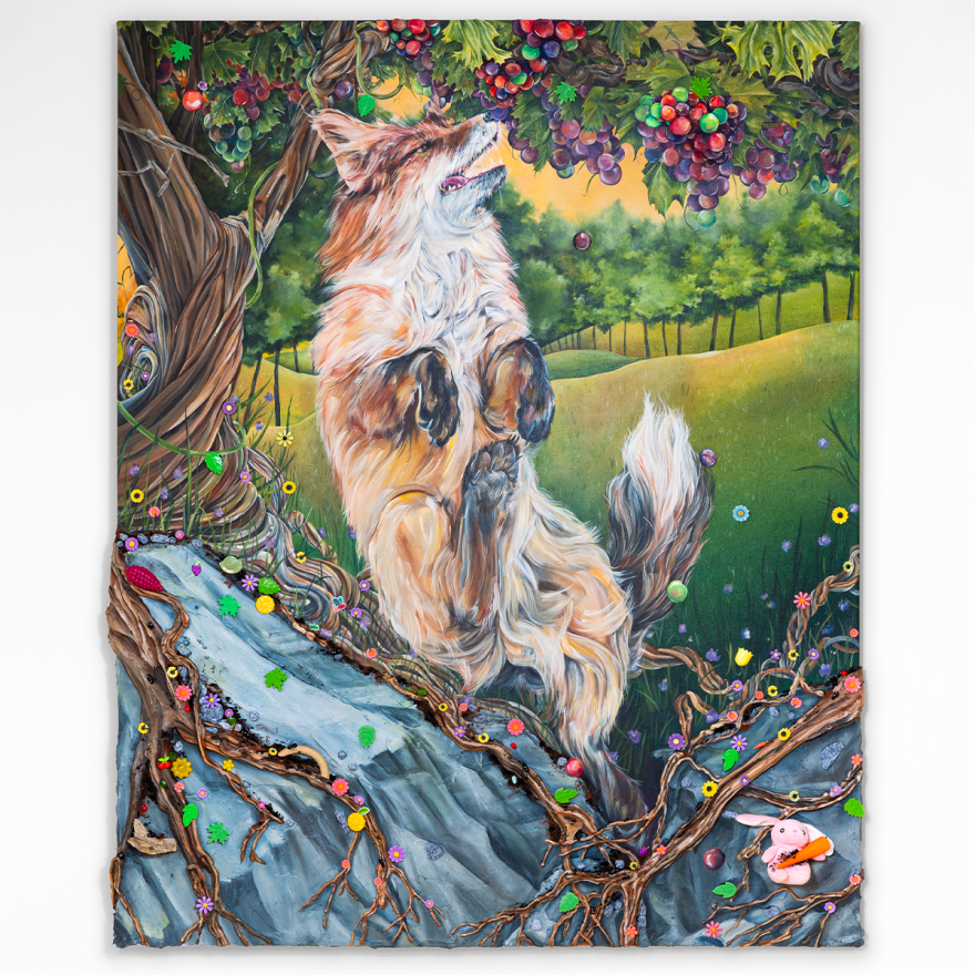 The Fox and the Grapes · Mixed media on canvas · 153.5 x 126 cm · 2023 · The Fox and the Grapes · Mixed media on canvas · 닉 다이어 · Nic Dyer · (출처 = 가나아트) · (Source = Gana Art)