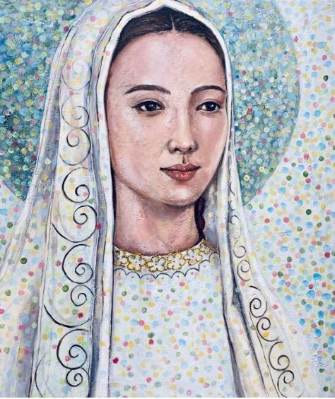 근심하는 이와 함께하는 어머니 · acrylic on canvas · 53x45.5cm · 2023 · acrylic on canvas · 구계숙 · (이미지 출처 = 아트스페이스 엣) · (Image Source = artspace at)