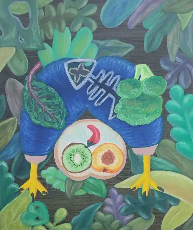 똑바로 쳐다보기 · Paint and oil pastel on canvas · 45.5x53cm · 2023 · a straight look · Paint and oil pastel on canvas · 엉이 · Eong Yi · (이미지 출처 = H아트브릿지) · (Image Source = h artbridge)