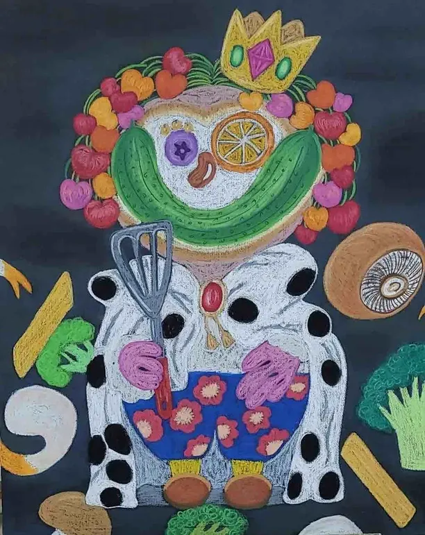 나는 왕이다 · Paint and oil pastel on canvas · 72.7x90.9cm · 2023 · I am king · Paint and oil pastel on canvas · 엉이 · Eong Yi · (이미지 출처 = H아트브릿지) · (Image Source = h artbridge)