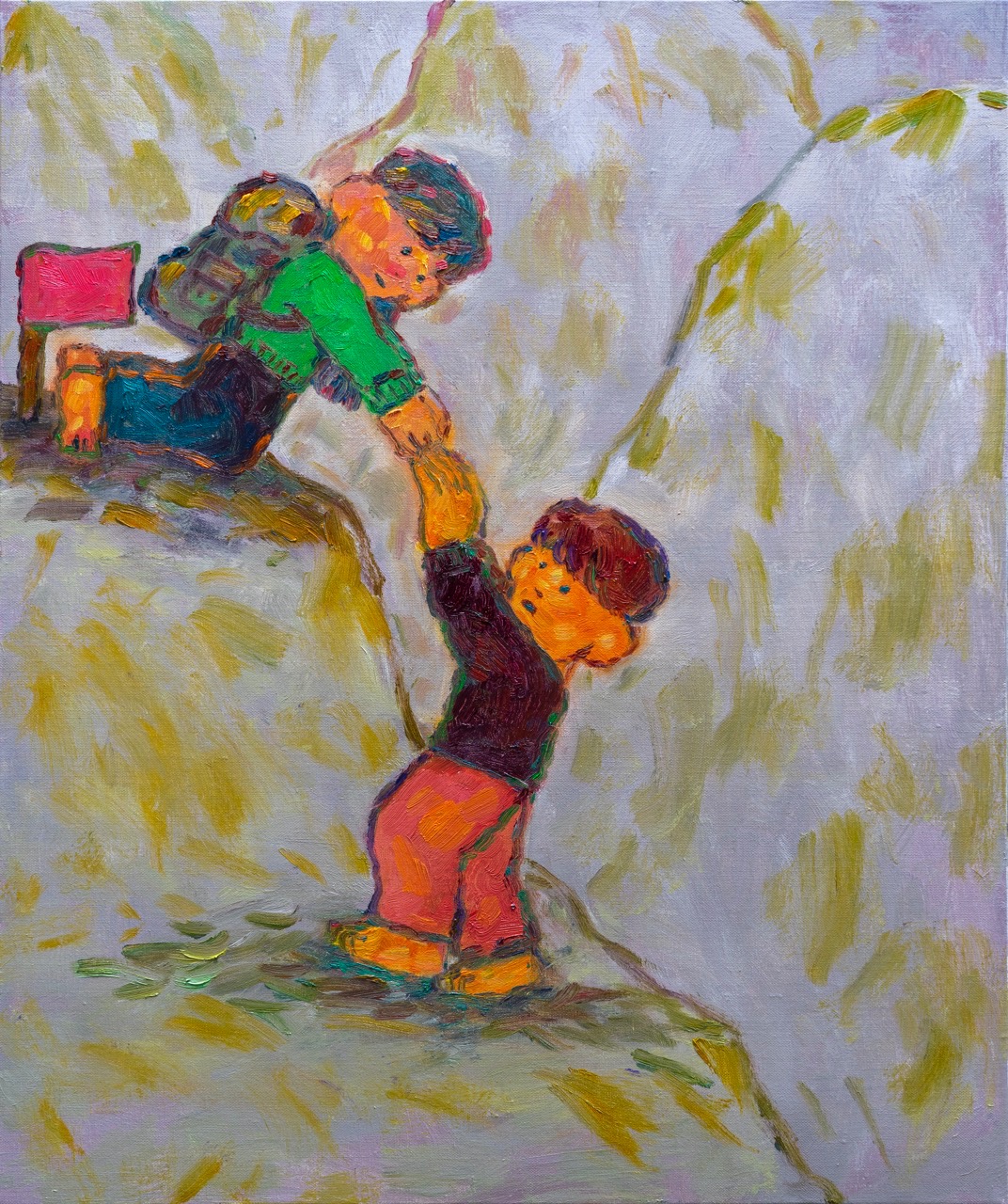 도움을 주고 받는 것 · oil on canvas · 73x60.5cm · 2023 · Giving and Receiving Help · oil on canvas · 콰야 · Qwaya · (출처: 이길이구갤러리) · (Source = 2gil29 Gallery)