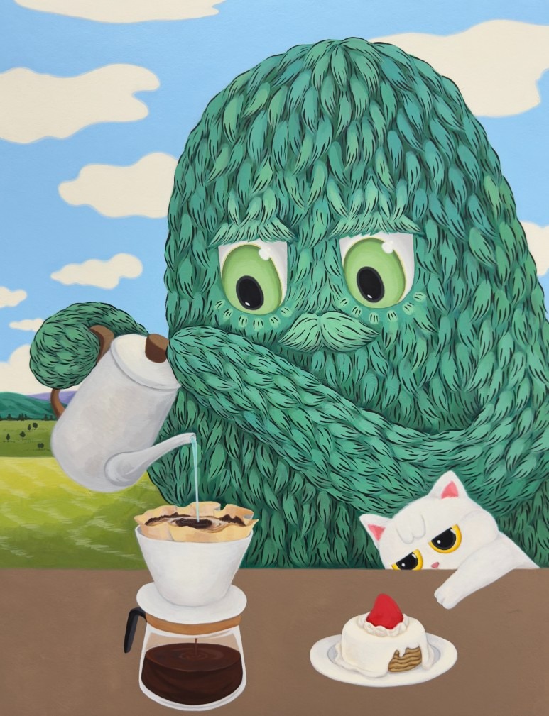 드립커피 · acrylic on hanji · 41x53cm · 2023 · acrylic on hanji · 이소을 · (이미지 출처 = 청화랑) · (Image Source = CHUNG ART GALLERY)