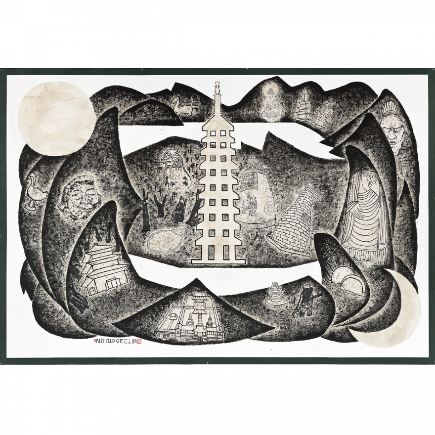 신라몽유도 · Ink on paper · 197.4 x 295.3 cm · 2022 · Ink on paper · 박대성 · Park Daesung · (출처 = 가나아트) · (Source = Gana Art)