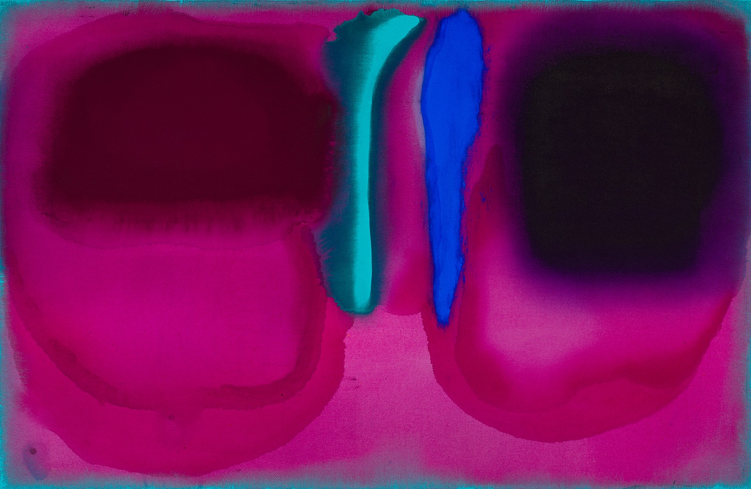 두개의 심장 · 무명천에 아크릴과 가루안료 · 65 x 99 cm · 2024 · 이나영 · (이미지 출처 = 마테리오갤러리)