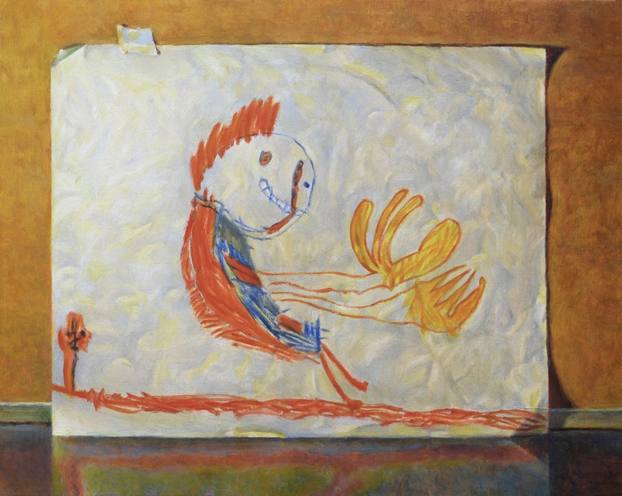 Still Life with Childhood Drawing 1971: Flight · Oil on Linen · 91.5cmX61cm · 2022 · Still Life with Childhood Drawing 1971: Flight · Oil on Linen · Tom Matt · Tom Matt · (이미지 출처 = 갤러리무모)