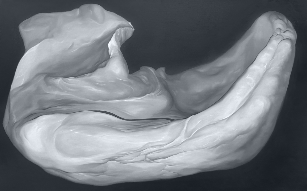 결핍은 그의 요람뼈를 비대하게 만들었다 · oil on canvas · 72.7x116.8cm · 2024 · 기보경 · 셸터