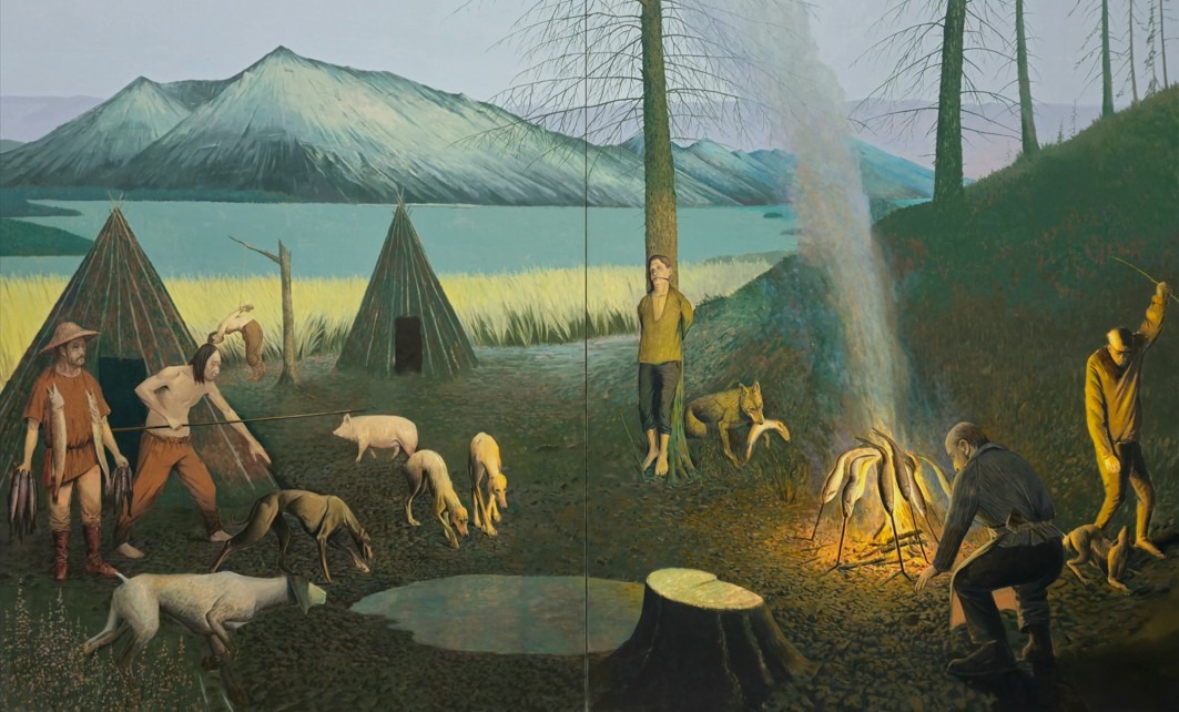 강철규 이방인과 포식자 > · 캔버스에 유채 · 227×364cm · 2025 · Stranger and Predator · Oil on canvas · 강철규