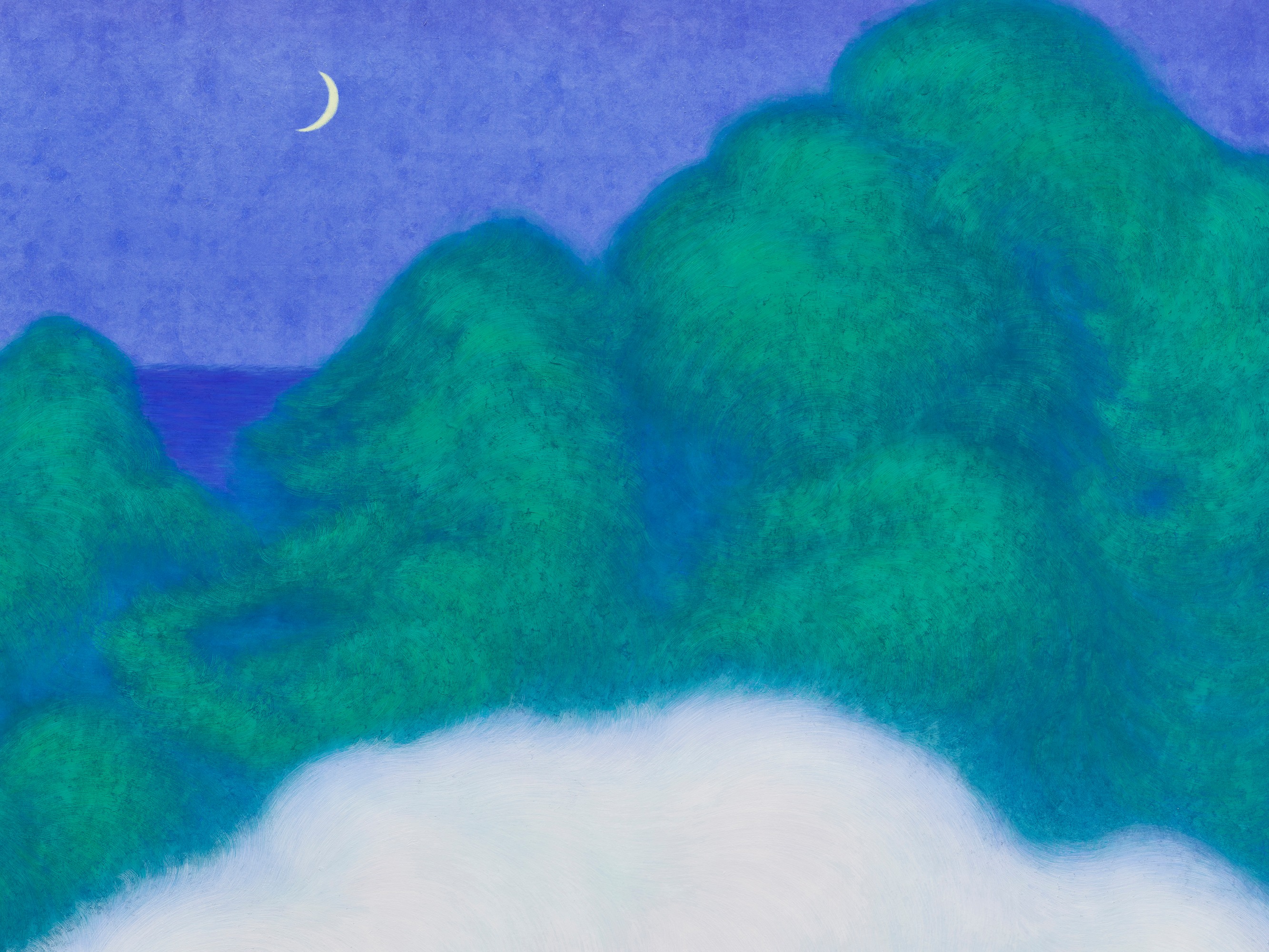 구름파도와 마주 앉아 보렴 · 장지에 동양화물감 채색 · 240×480cm (부분) · 2025 · 정유미 · 출처 및 제공 :한원미술관