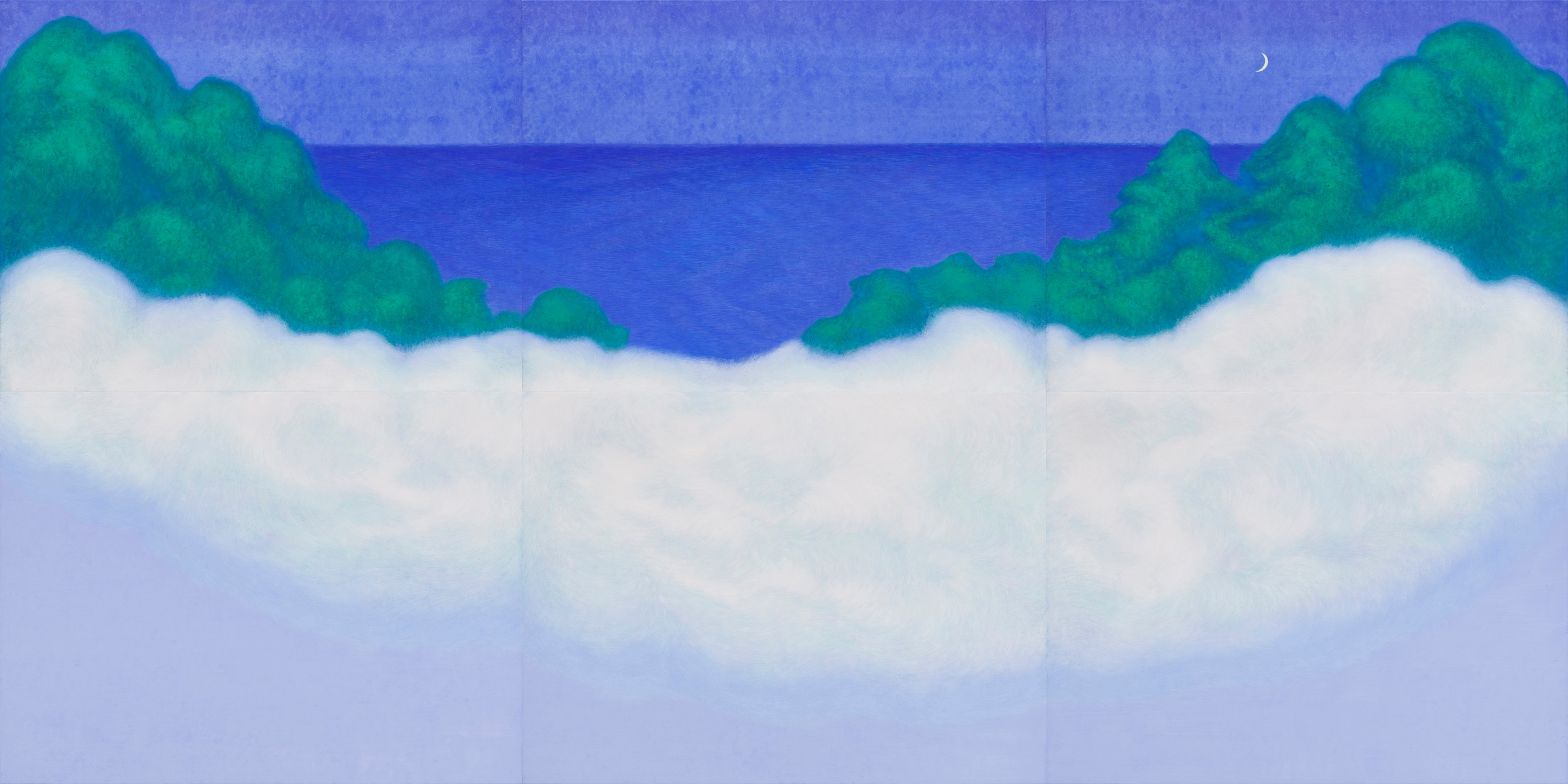 구름파도와 마주 앉아 보렴 · 장지에 동양화물감 채색 · 240×480cm · 2025 · 정유미 · 출처 및 제공 :한원미술관