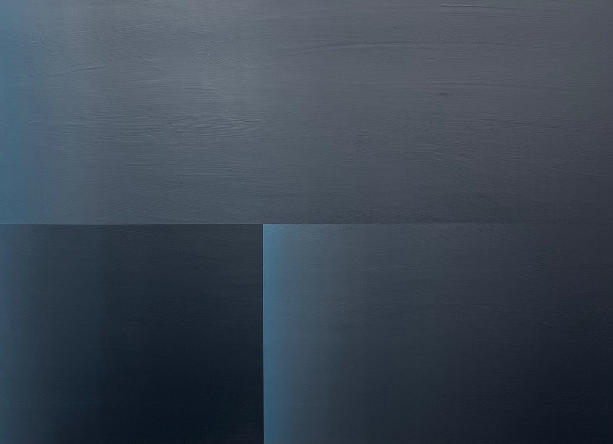 hovering-traced-embedded  absent-vanishing-reappearing  swelling-fluid-fading  merging-splintering  emerging-connecting · Oil on canvas with steel stands · 100x140cmx5.5cm · 2025 · 전진표 · 출처:중정갤러리