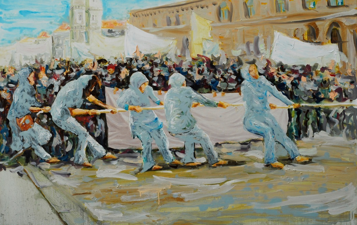 Tugging Men 2 · 린넨에 유채 · 72x118cm · 2012 · 양경렬