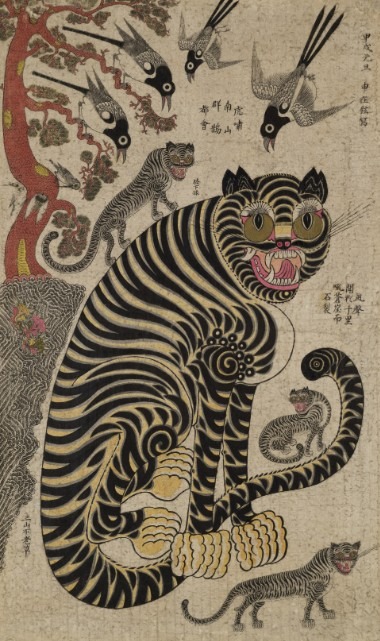 호작도(虎鵲圖) · 종이ㆍ채색 · 116.5×83.0cm, 개인 소장 · 조선, 1874년 추정 · 신재현(申在鉉)