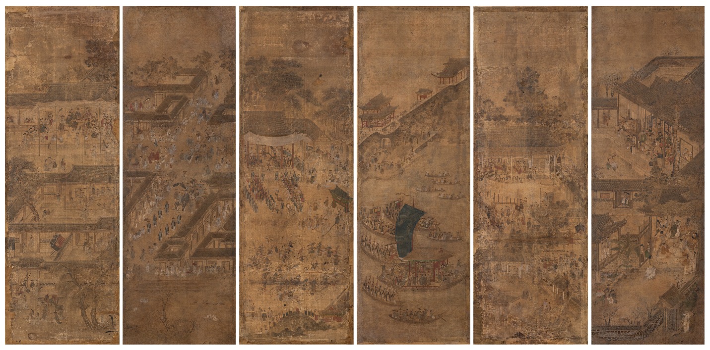 평생도 6폭병풍·平生圖六幅屛風 · 종이에 수묵채색 · 각 152×49cm · 18-19세기 · 단원 김홍도·檀園 金弘道 (1745-?) · *포스코 미술관