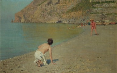 해변에서 · Oil on panel · around 1878-1880 · On the beach · 프란체스코 파올로 미케티