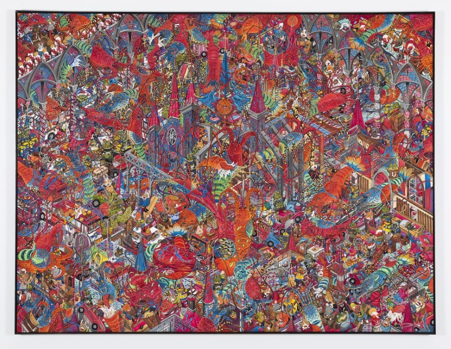Bluish Red · Hand painted pigment on silk · 165 × 215 cm | 64 15/16 × 84 5/8 inches · 2025