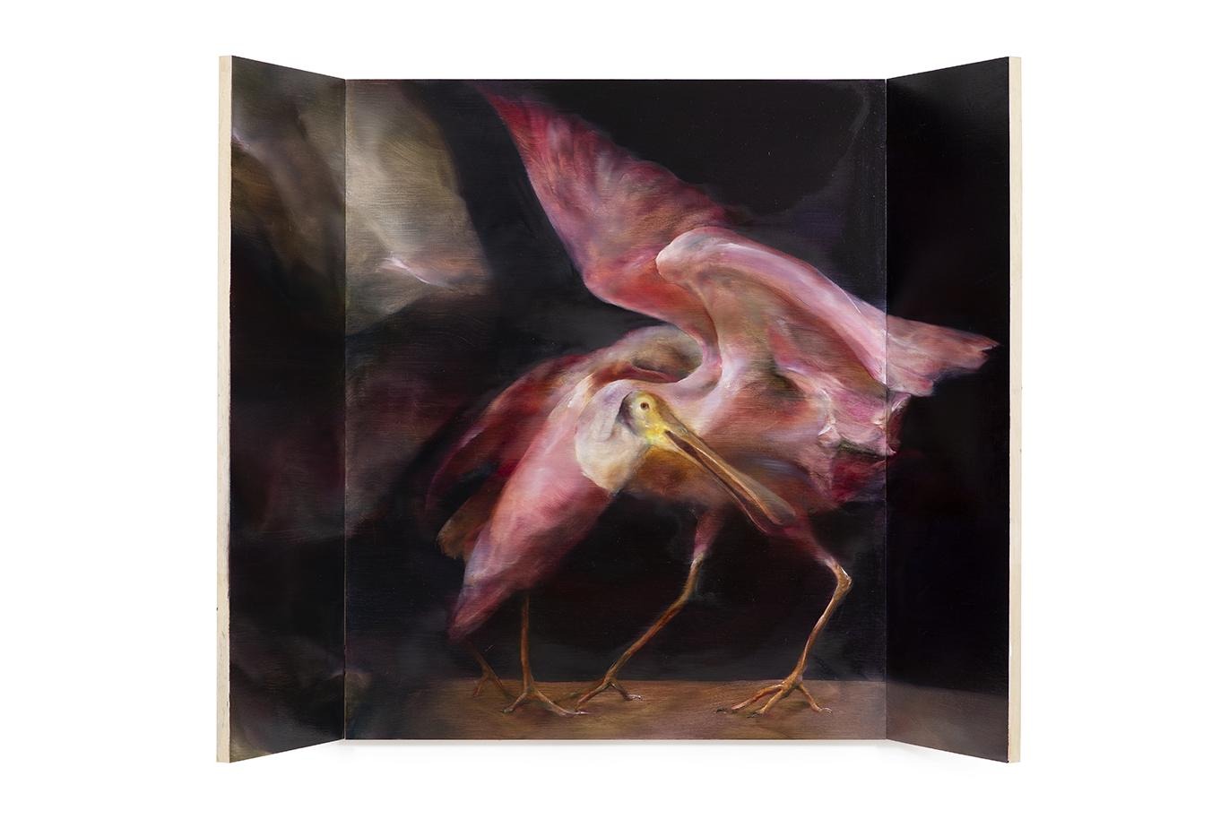 Cabinet (Roseate Spoonbill) · 오일 페인트. 우드 패널 · 2025.