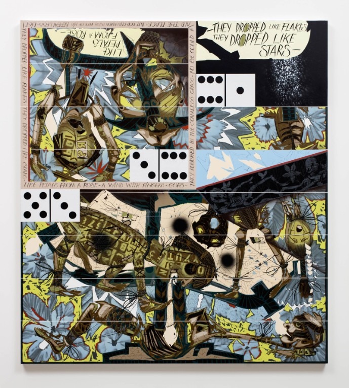 Capricho #8 · Cel-vinyl and lacquer spray over gessoed canvas over wood panel · 96 x 86 x 1 5/8 inches 243.8 x 218.4 x 4.1 cm · 2015 · LARI PITTMAN · © Lari Pittman