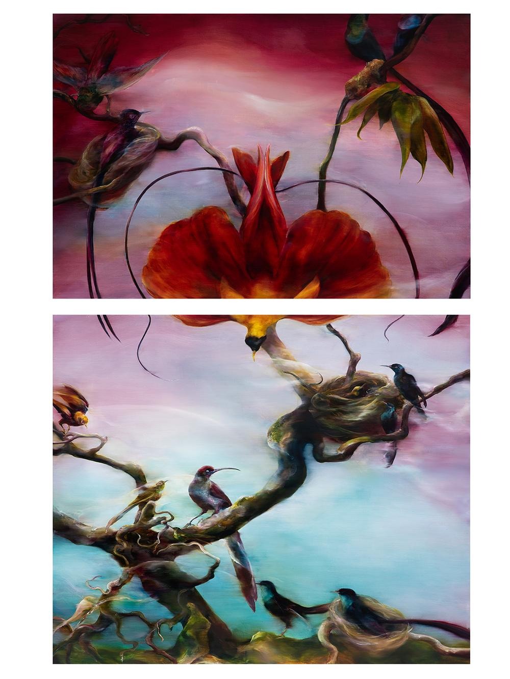 Diorama of a Bird of Paradise · 오일 페인트. 우드 패널 · 2025