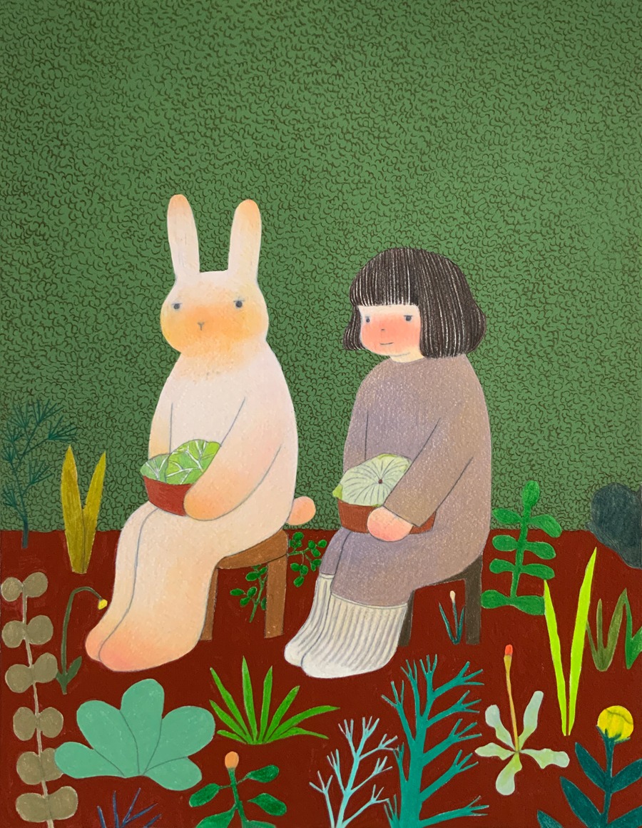 수확 Harvest · Oil pastel, colored pencil, acrylic on paper · 40x30cm · 2025 · 김한나