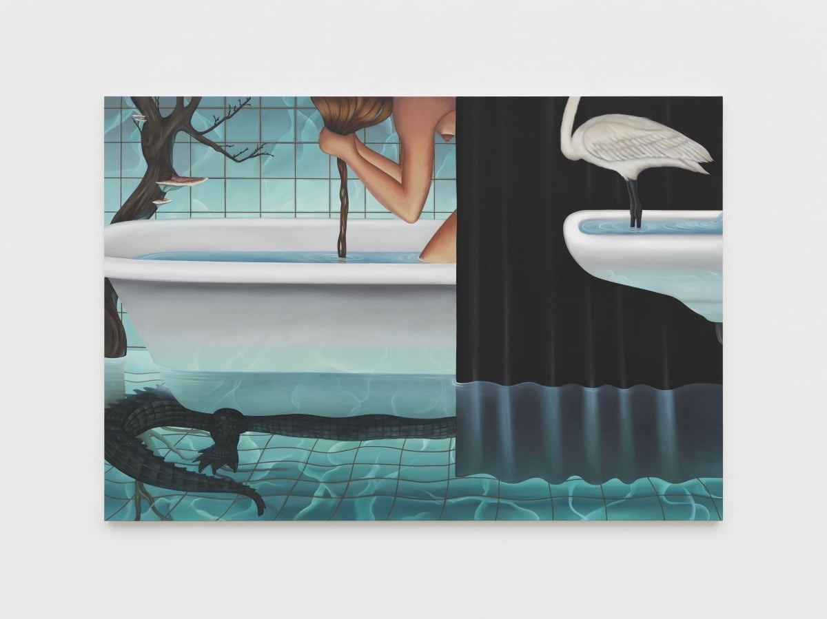 전시전경 · Exhibition view · Julie Curtiss, La Source, 2025, Acrylic and oil on canvas, 139.7 x 203.2 cm | 55 x 80 in, © the artist. Photo © White Cube (Frankie Tyska).