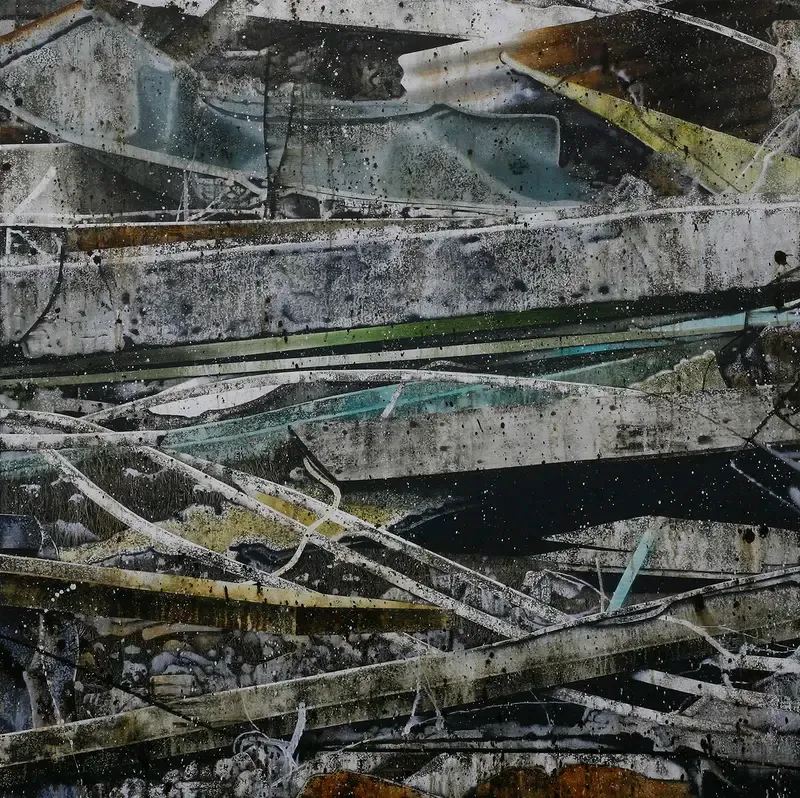‘겹겹 Layered’, 2025, 120×120cm, Acrylic on canvas. ⓒ AN Gyunsgu