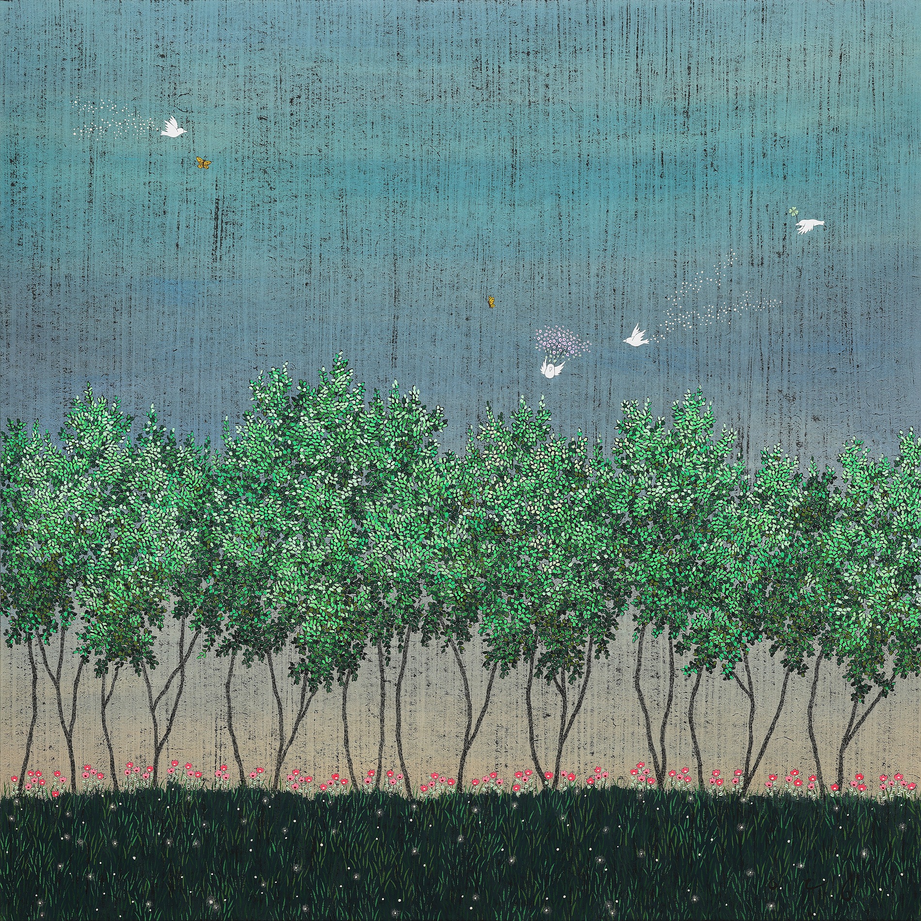 <바람 속의 멜로디> · Bunchae on Jangji · 91.0x91.0cm · (2025) · LEE YoungJi