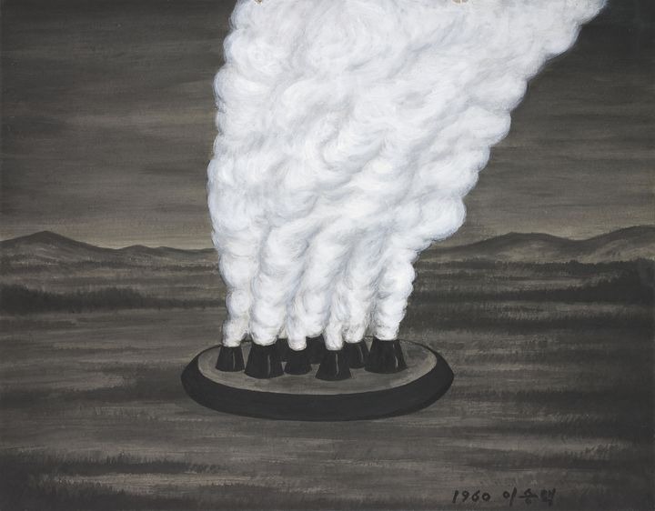 전시전경 · Exhibition view · 이승택_연기(1960)_하드보드지에 혼합재료_77x97.5cm