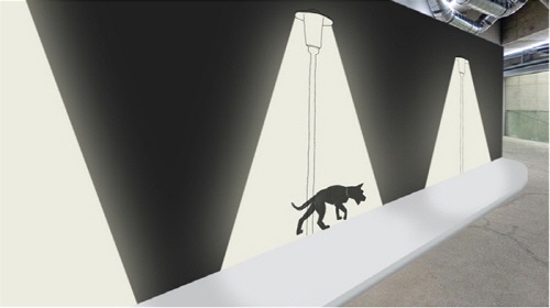 전시전경 · Exhibition view · Stray (2026, 현장설치) video projection and walldrawing