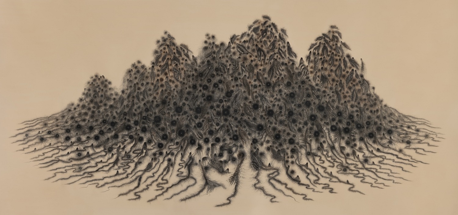 사자의 은유 · 실크에 잉크 · 440x200cm · 2019 · 김설아 · (이미지출처 = 광주시립미술관)