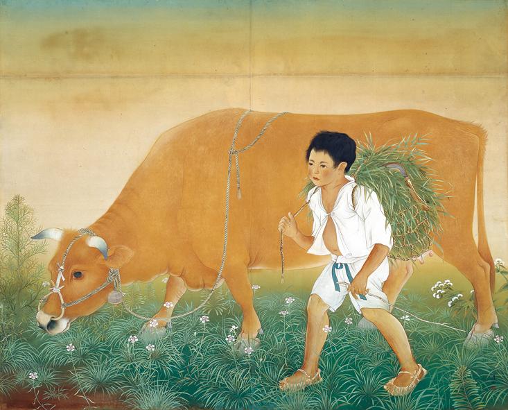 귀목 歸牧 · 비단에 수묵채색 · 120×240cm · 1935 · A Return Cowherd · 월전 장우성 · Chang Woo sung · (이미지출처 = 이천시립월전미술관) · (Source = Woljeon Museum of Art Icheon)