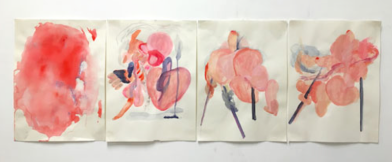 내일의 신체를 위한 과정_끊임없이 흘러내리는 · 종이에 아크릴 · 42×119cm · 2016