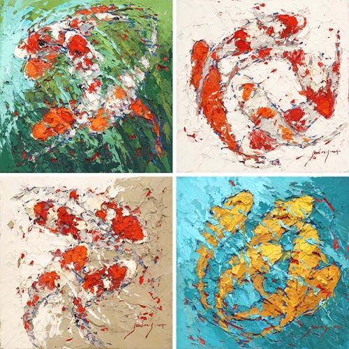 KOI 139. 143. 142. 138 · Mixed Media on Canvas · 31.8x31.8cm · 2017