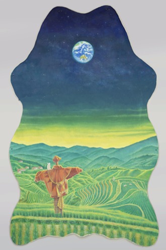 어딘가 다른 곳에서 · Oil Painting on Fake Zebra Rug · 150x235cm · 2016