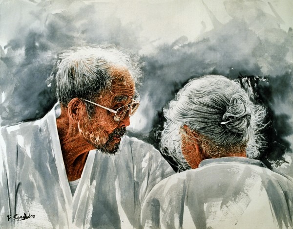 동해인 The East Sea People · 한지에 먹/유채 · 128x166cm · 1998