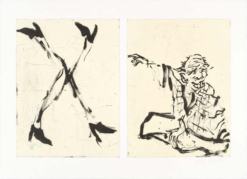 Besuch von Hokusai I · Line etching and aquatint etching on laid paper · 85.5x118.5cm · 2015 · Georg Baselitz
