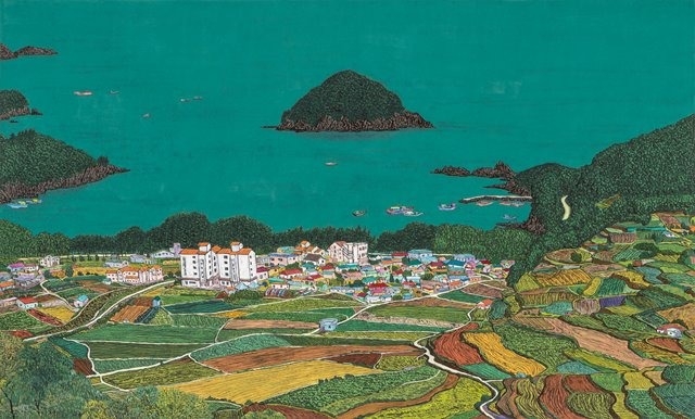 남해 상주해수욕장1 · 한지에 수묵채색 · 84 × 140 cm · 2017
