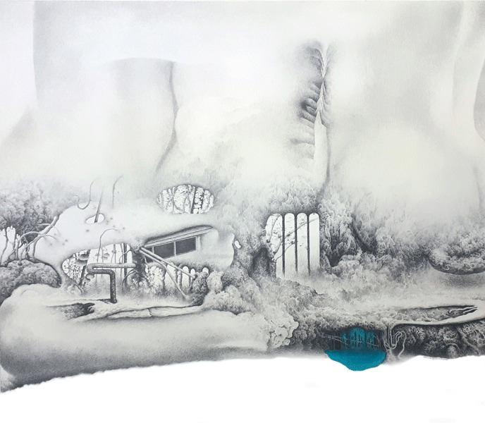 Quantum landscape D1 · 종이위에 연필 아크릴채색 · 73 x 84 cm · 2018