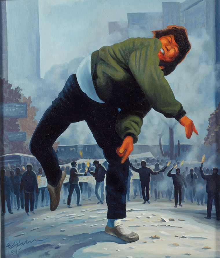 신학철_<가투> · 캔버스에 유채 · 53x45.5cm · 1982