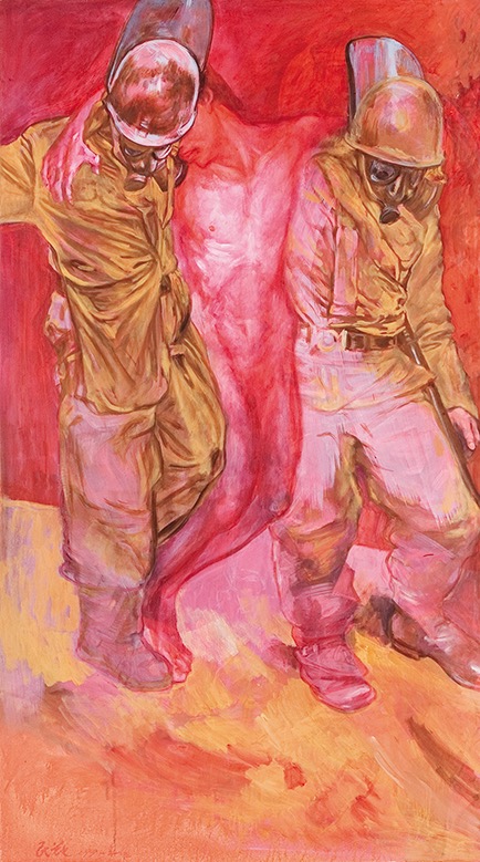 최민화_ <어느 무명 청년의 죽음 I> · 캔버스에 유채 · 136x74cm · 1987-1989
