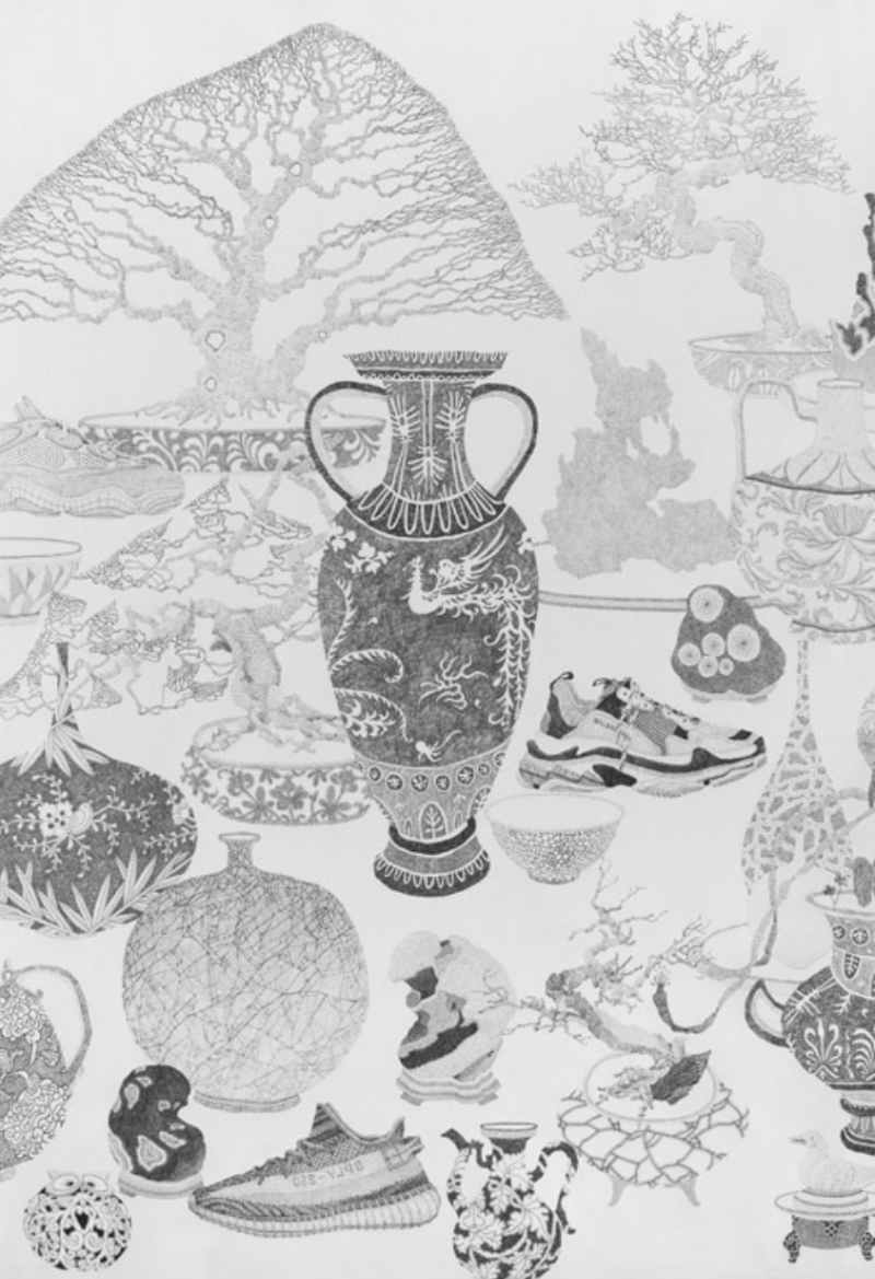 우아한 노력 · 장지에 연필_ · 137×200cm · 2018_부분