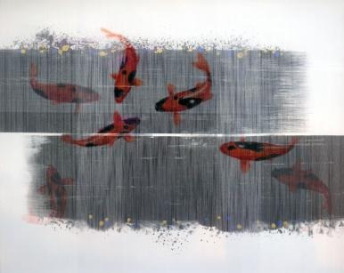 잉어야 날자 · Oil on thread · 130 x 162cm · 2018