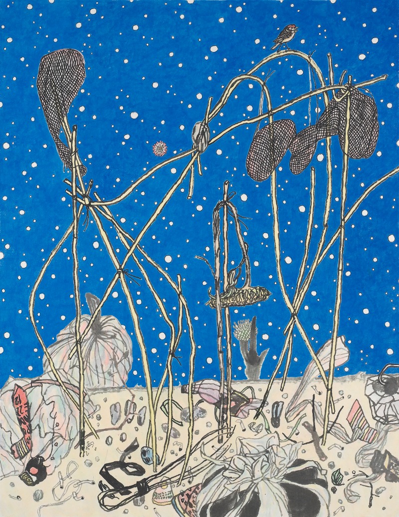 별을보여드립니다-해바라기 · 장지에 먹 분채 · 140x180cm · 2018