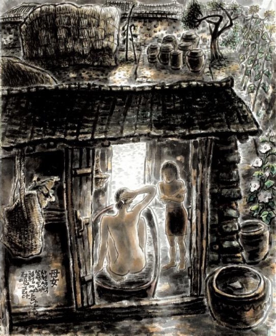 모녀 · 수묵담채 · 109X91cm · 1999