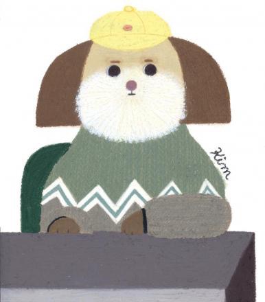 노랑 모자 시추 · 종이에 파스텔 · 26x23cm · 2018