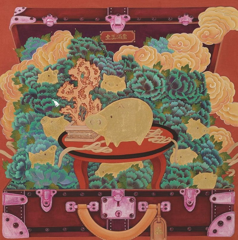 장경희_금옥만당2 · 비단에 석채 · 50x50cm · 2018