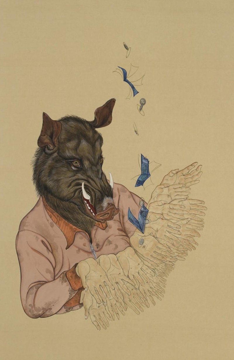 김태연_12支生圖-亥 · 비단채색 · 133×86.5cm · 2013