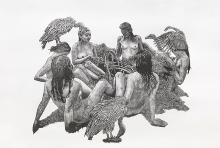 한지민_유랑의 문 · 리노컷 · 70×100cm · 2018